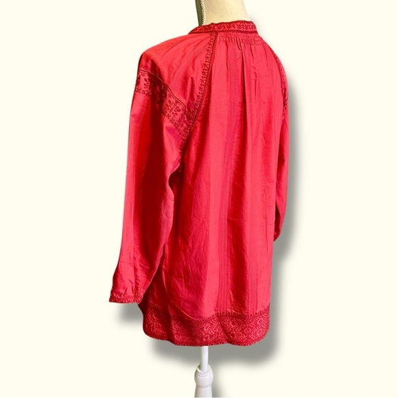Madewell ‘Camelia’ Embroidered Cotton Gauze Tassel Neck Top in Red Size Small - Picture 10 of 16